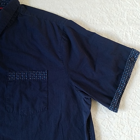 Eighth Avenue Retro Blue Button Down Shirt Red Constrast - Picture 5 of 5